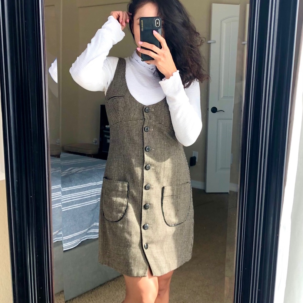 Retro Y2K Wool Button Front Mini Grunge Preppy Dress